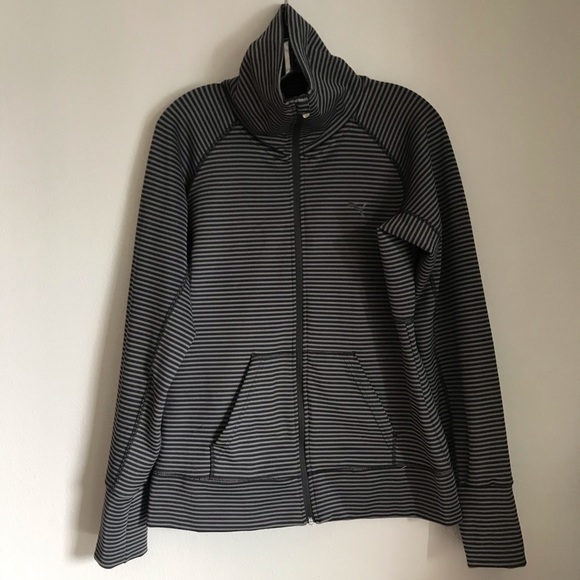 Puma Tops - Puma Black & Gray Striped Jacket Long Sleeve High Neck Pockets Track Top Large